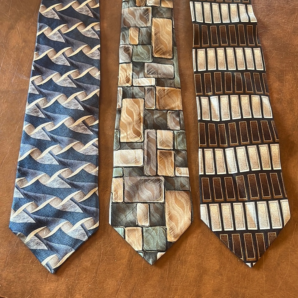 3 vintage SILK ties geometric Zylos George Machado IV Front Di moggio EUC